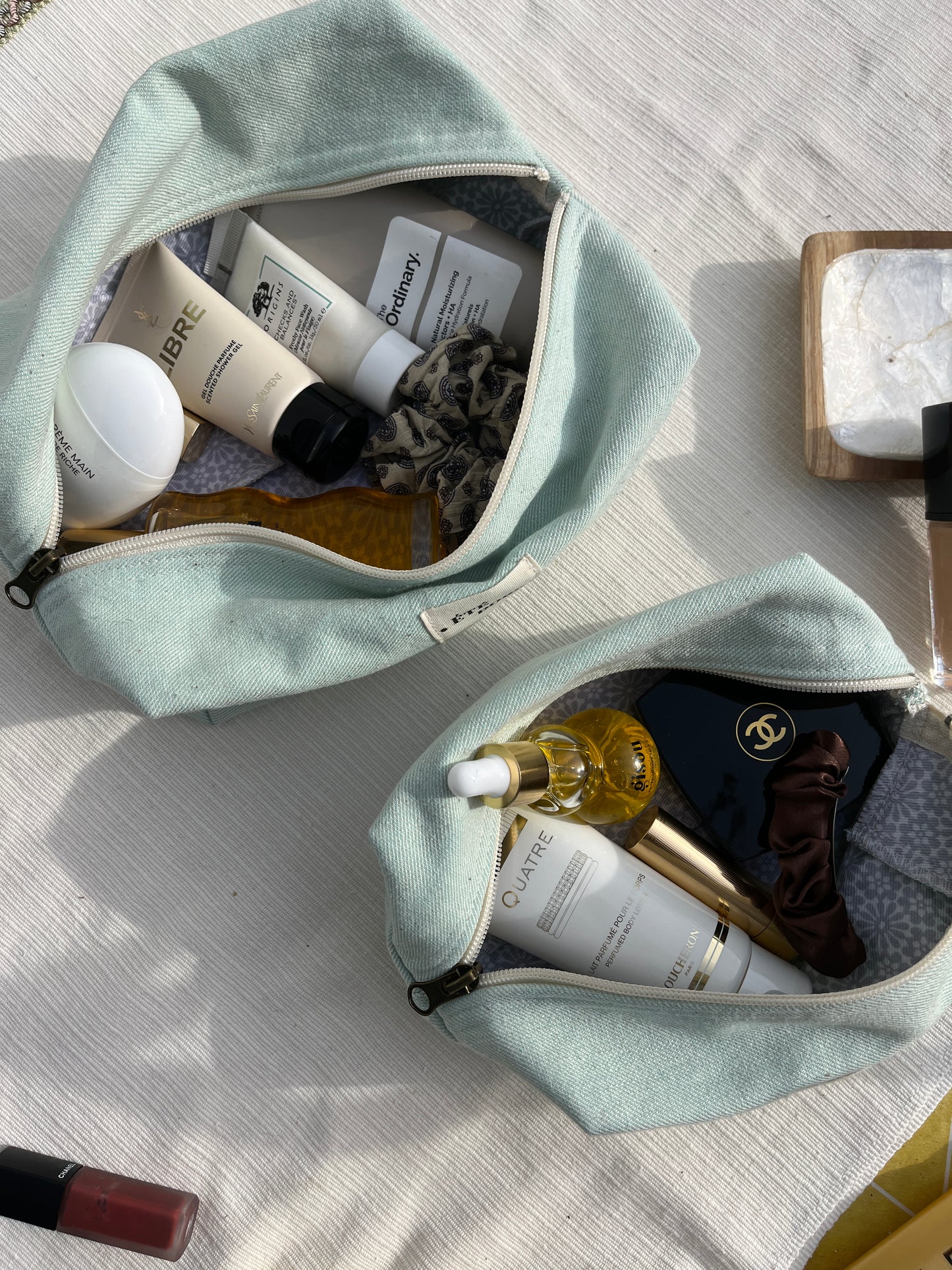 Trousse Carrée Grande - Turquoise Blanc