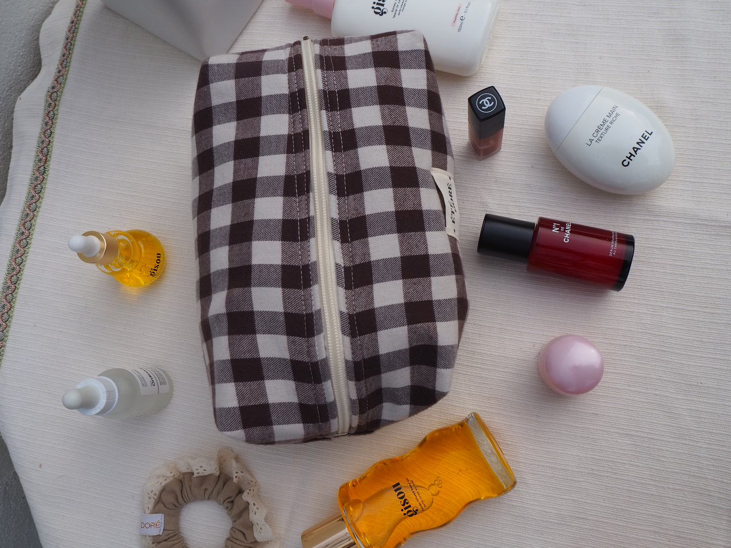Trousse Carrée Grande - Vichy Marron
