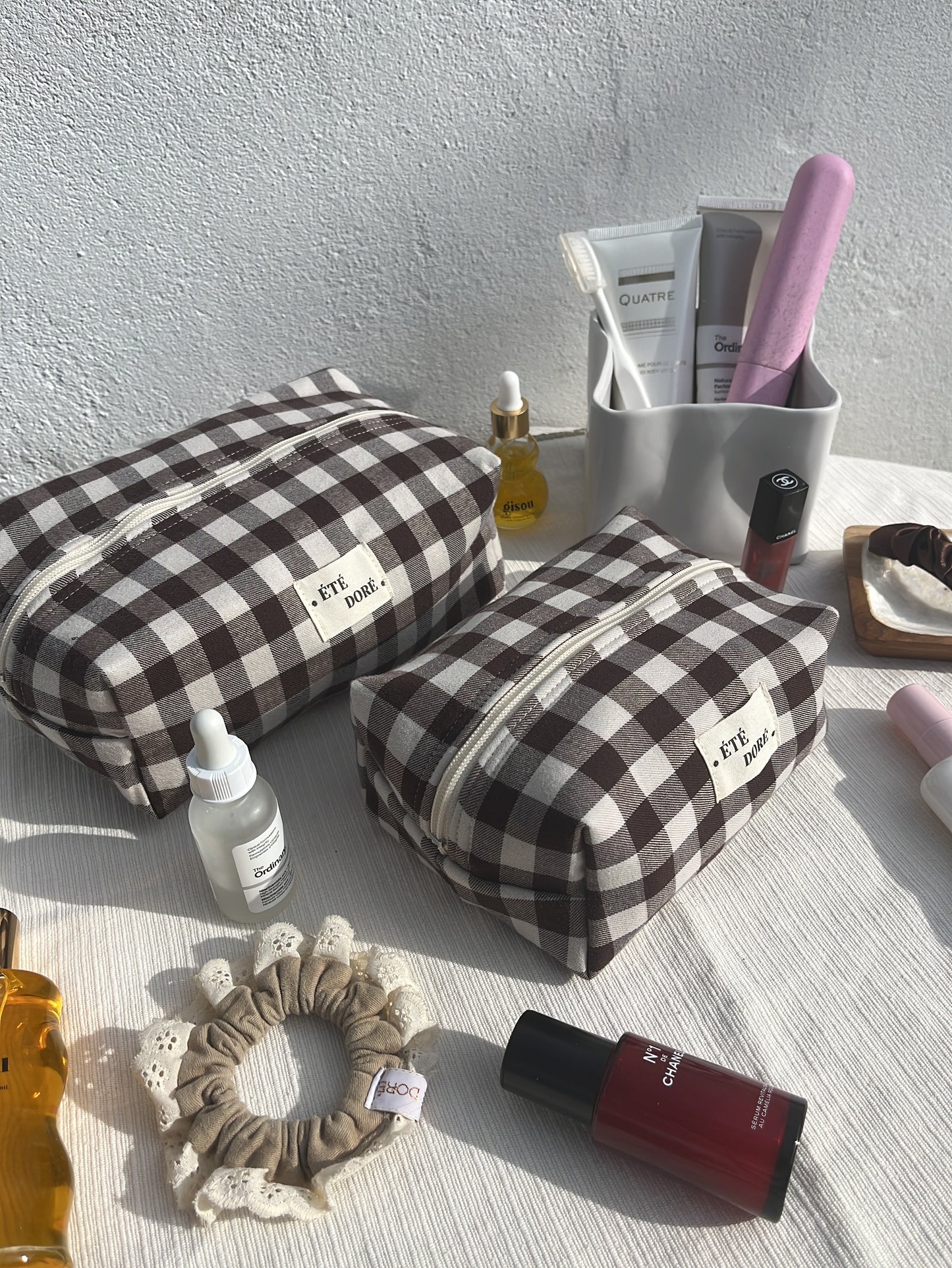 Trousse Carrée Grande - Vichy Marron
