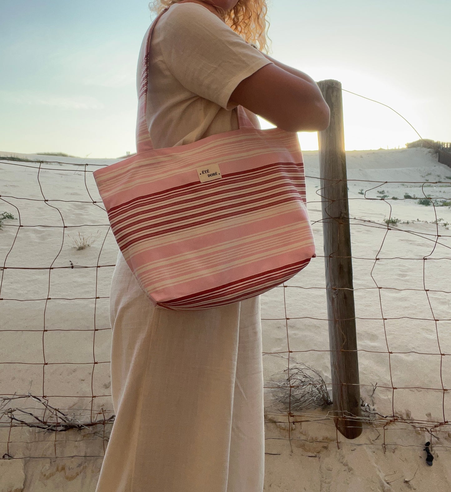 Tote Bag Zippé Rose Rayures