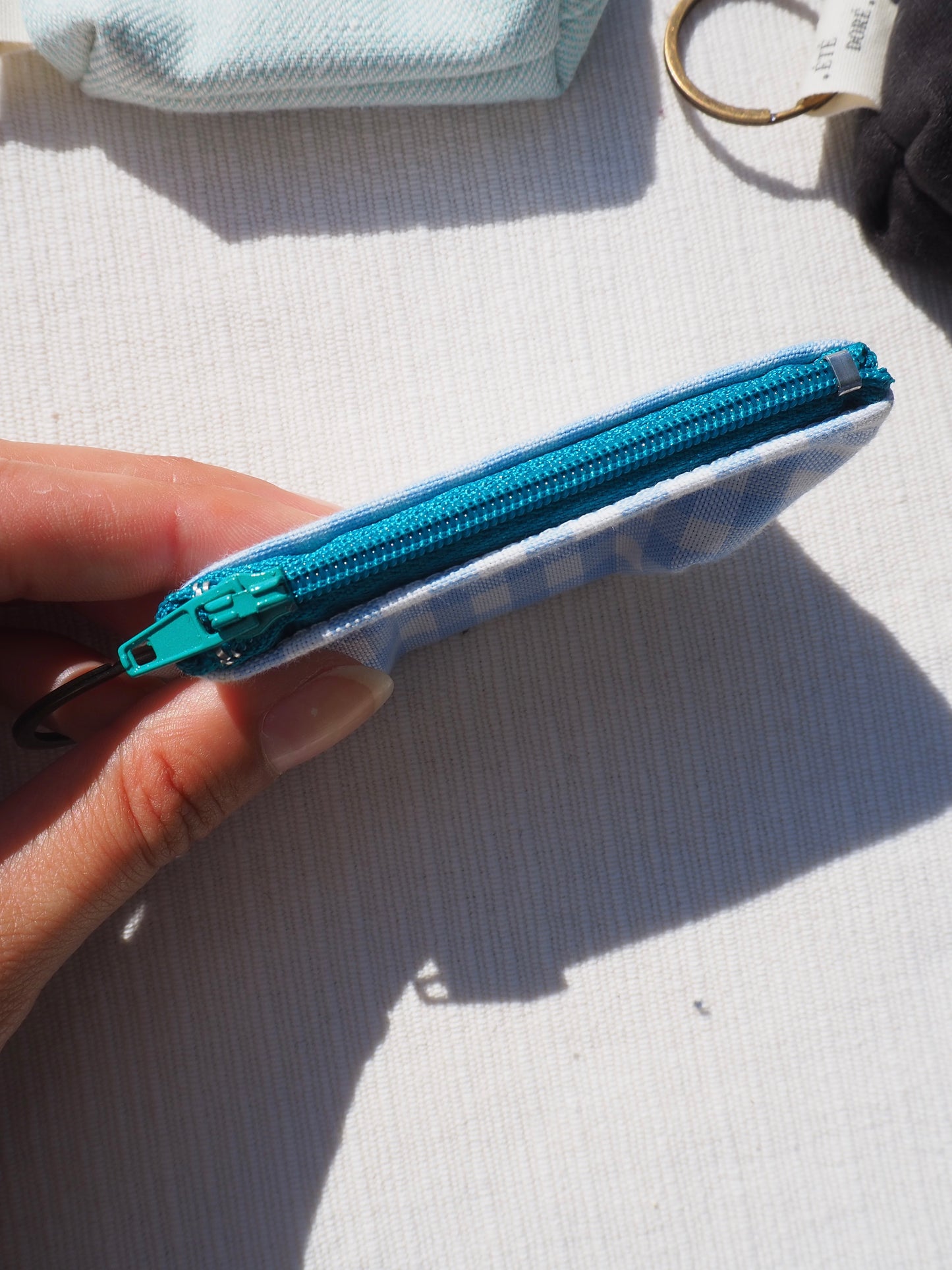 Porte-clés - Vichy Bleu zip canard