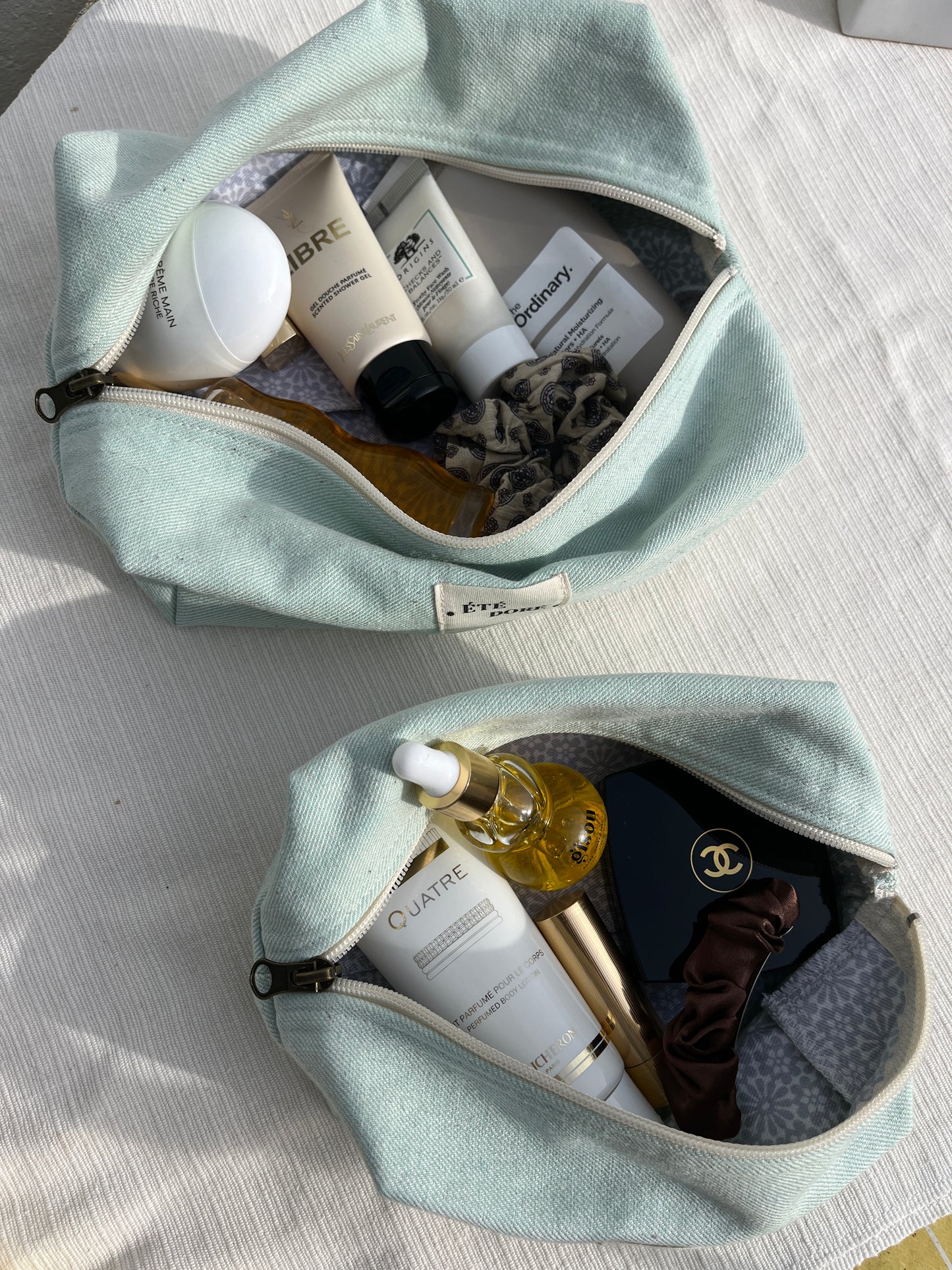 Trousse Carrée Medium - Turquoise Blanc