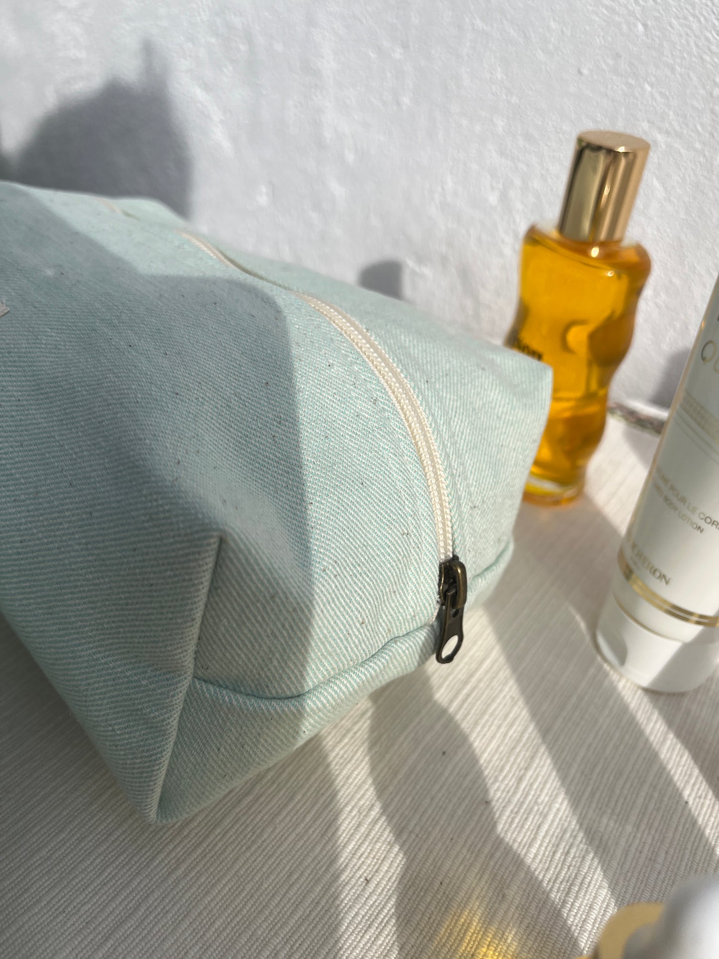Trousse Carrée Grande - Turquoise Blanc