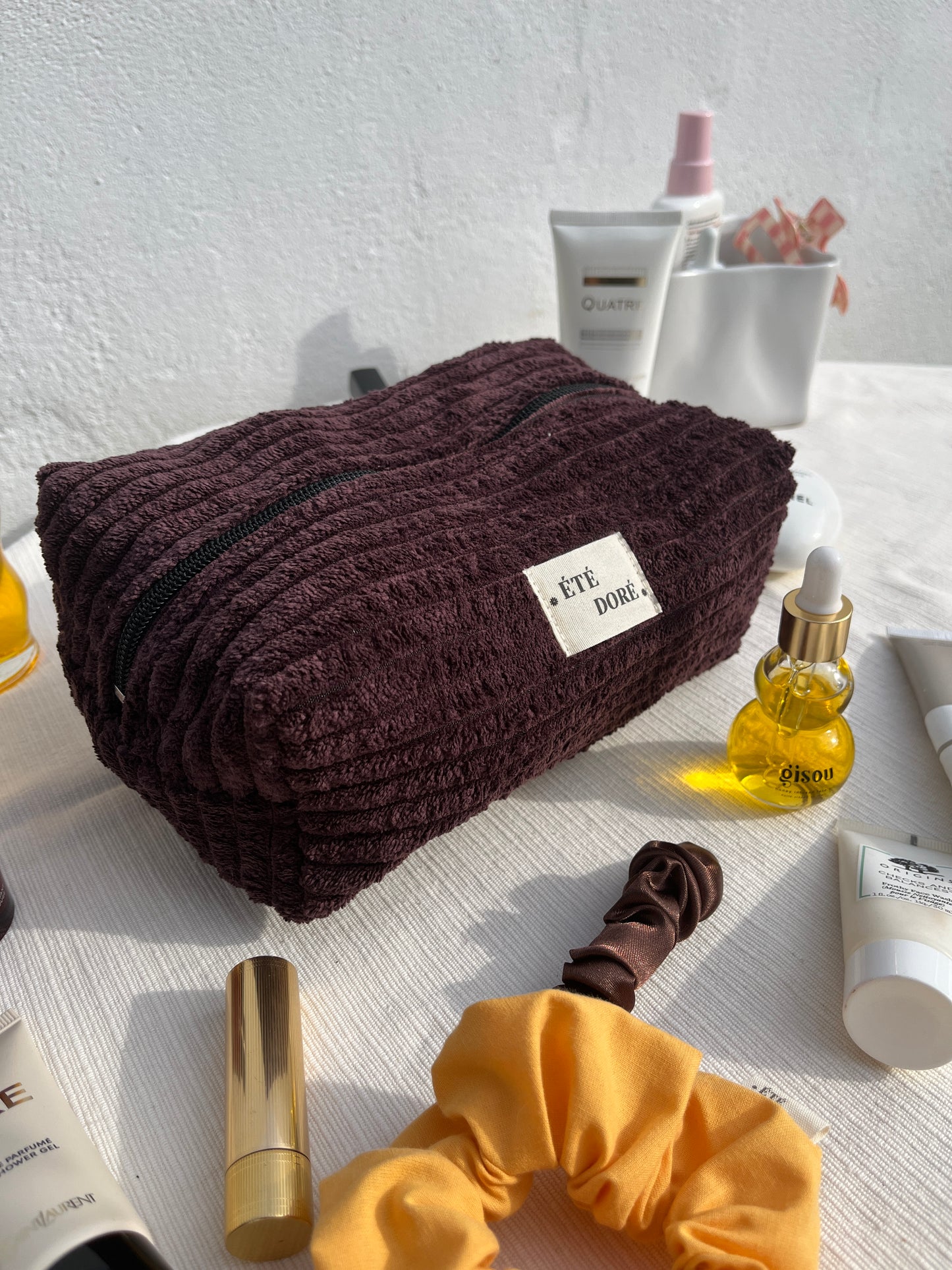 Trousse Carrée Grande - Velours Aubergine