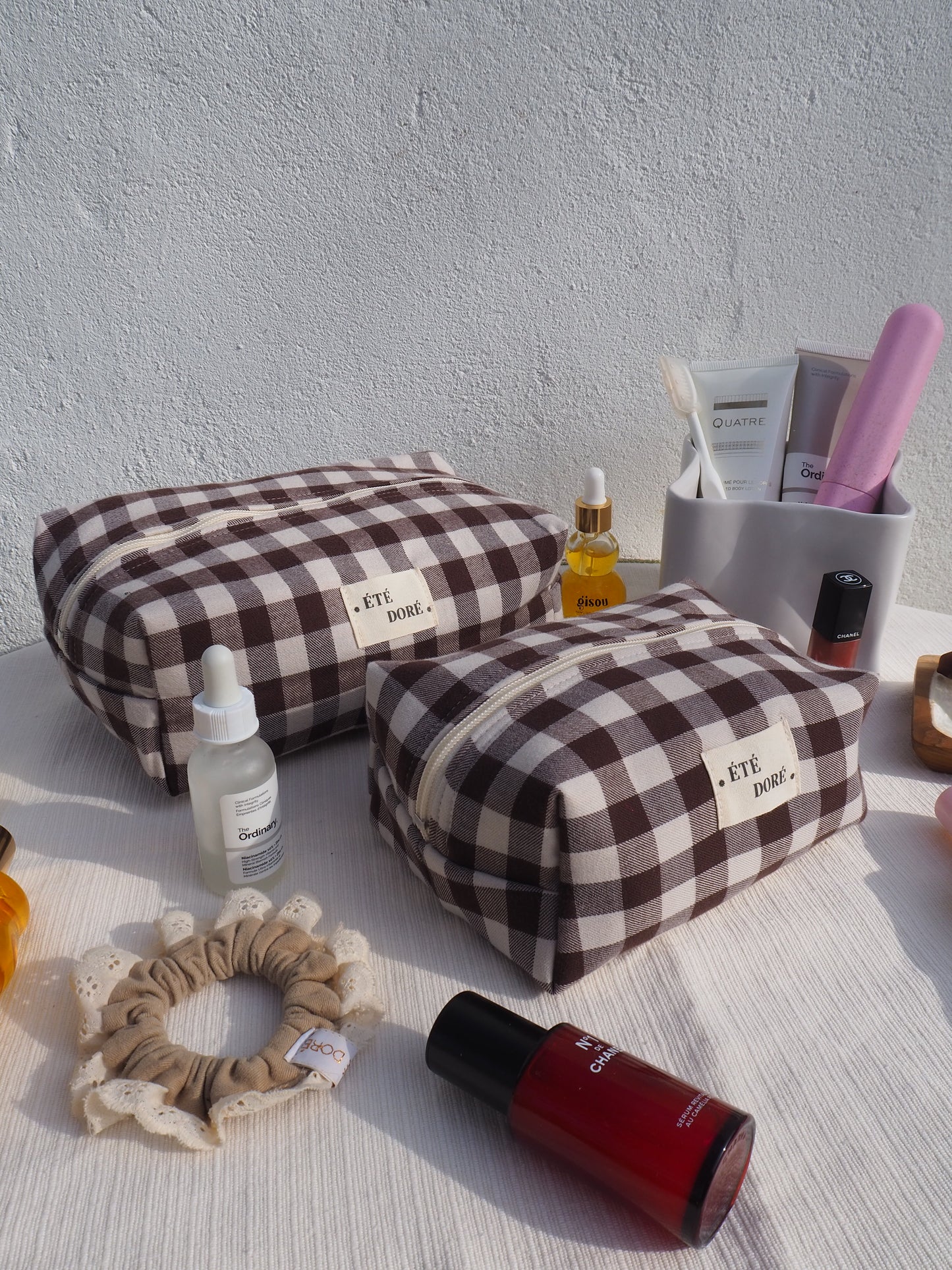 Trousse Carrée Medium - Vichy Marron