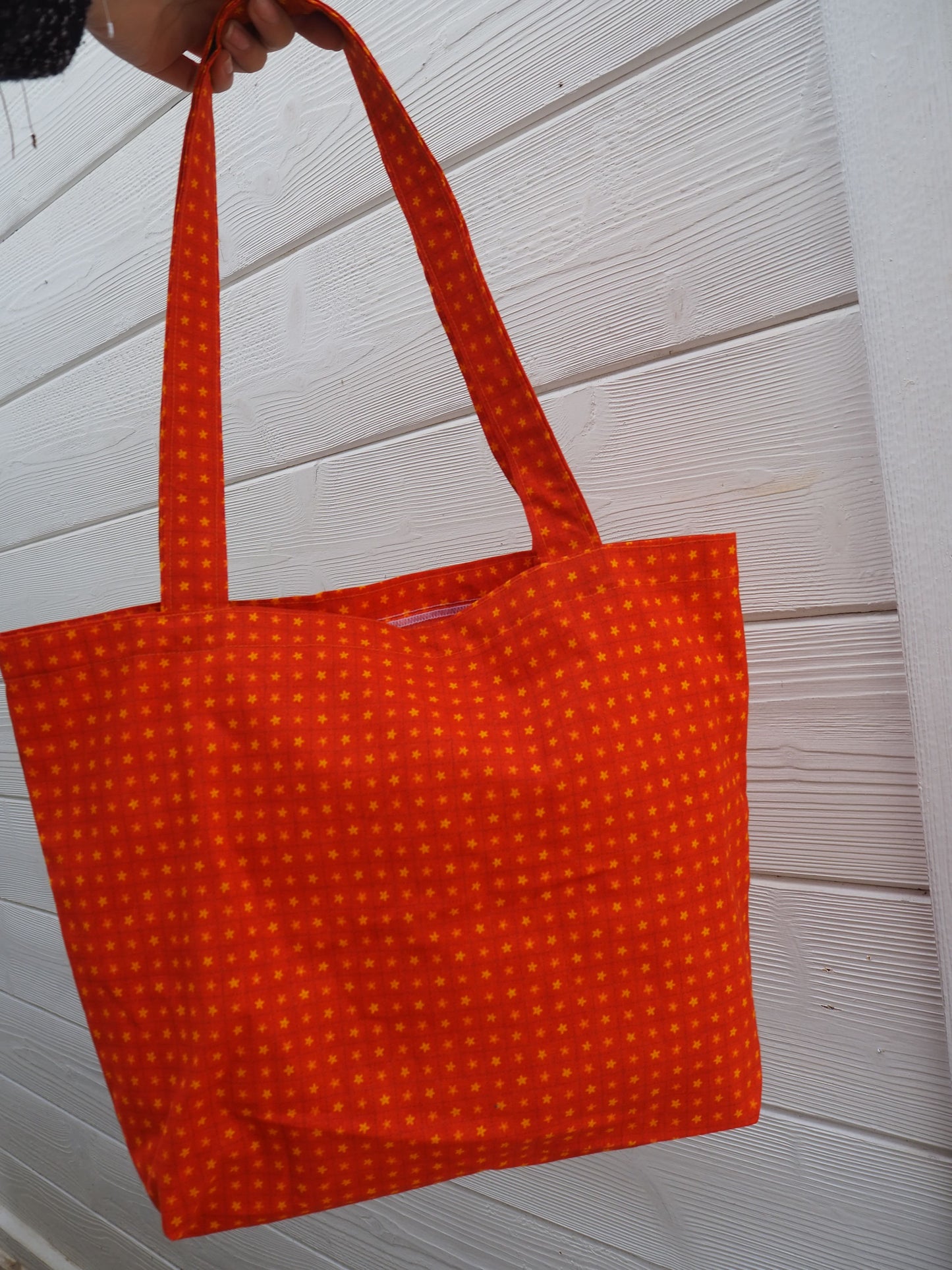 Tote bag large orange fleuri