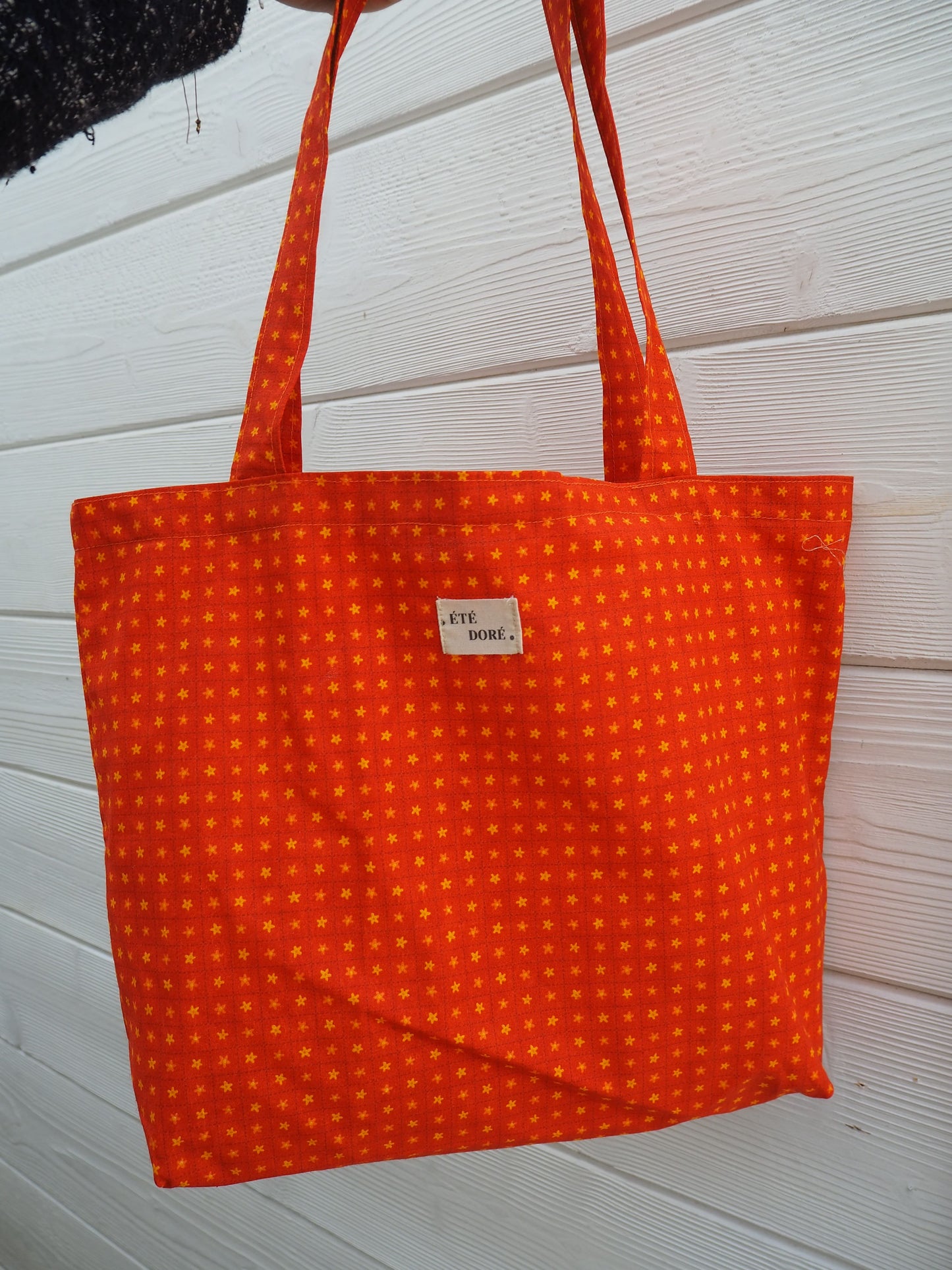 Tote bag large orange fleuri