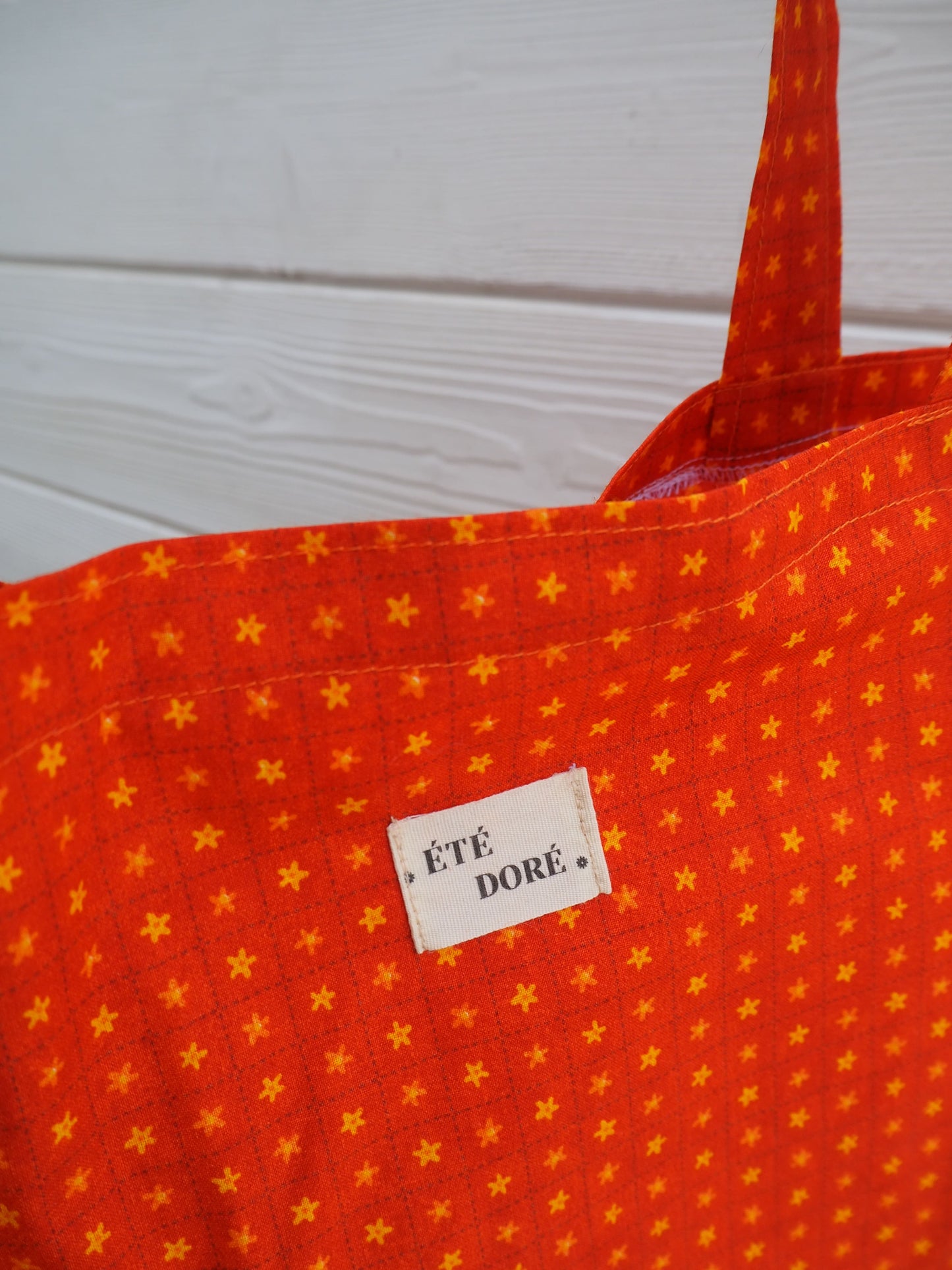Tote bag large orange fleuri