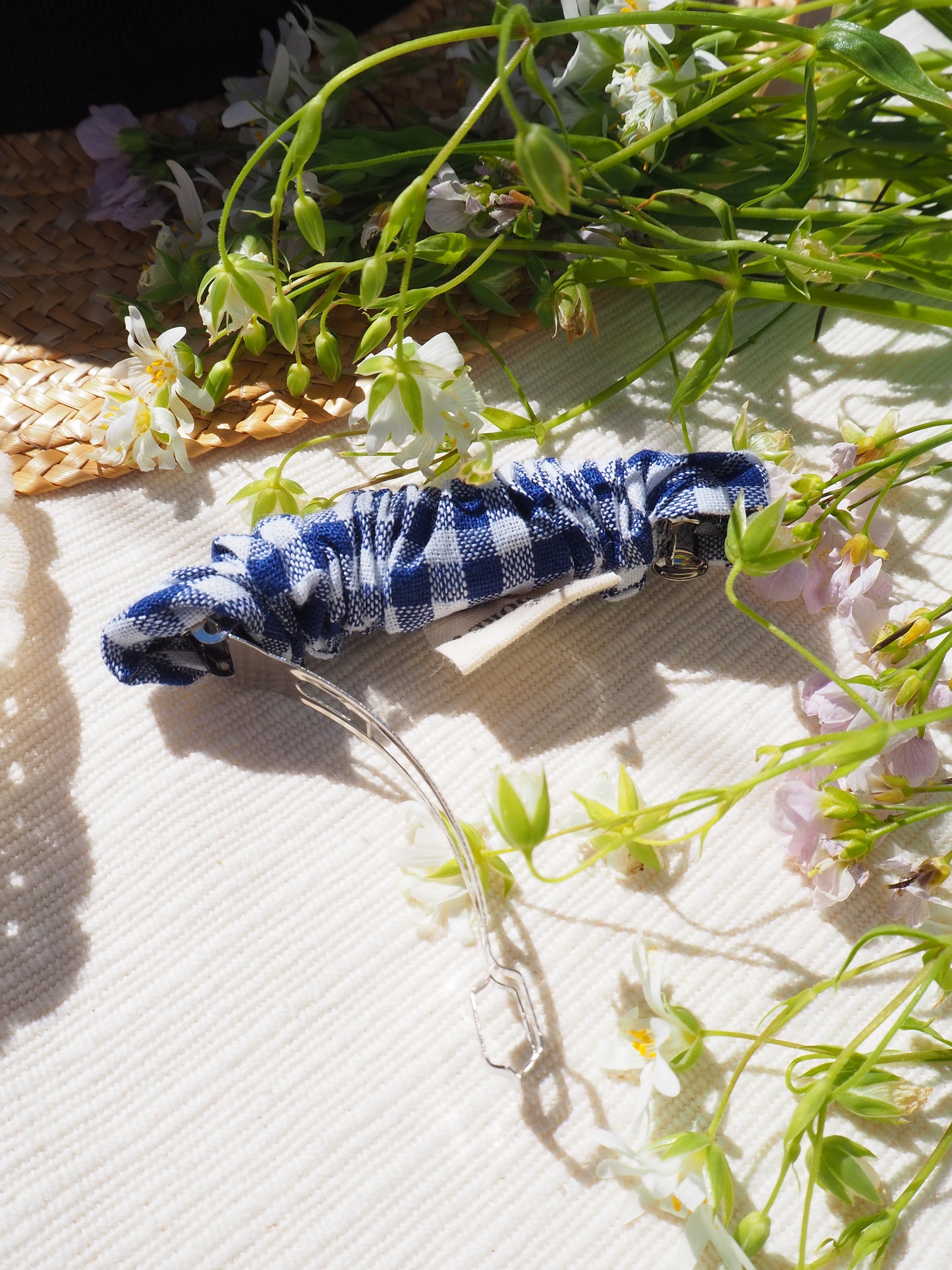 Barrette Plissée Vichy Bleu Marine