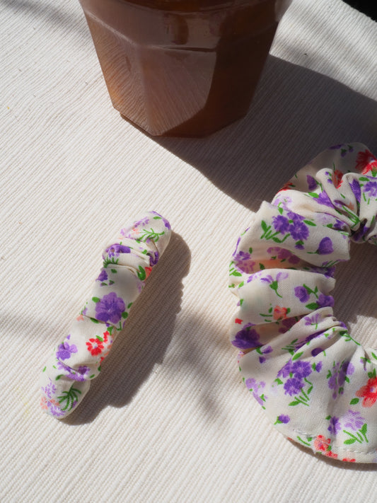 Barrette Plissée Vichy Fleurs Violettes