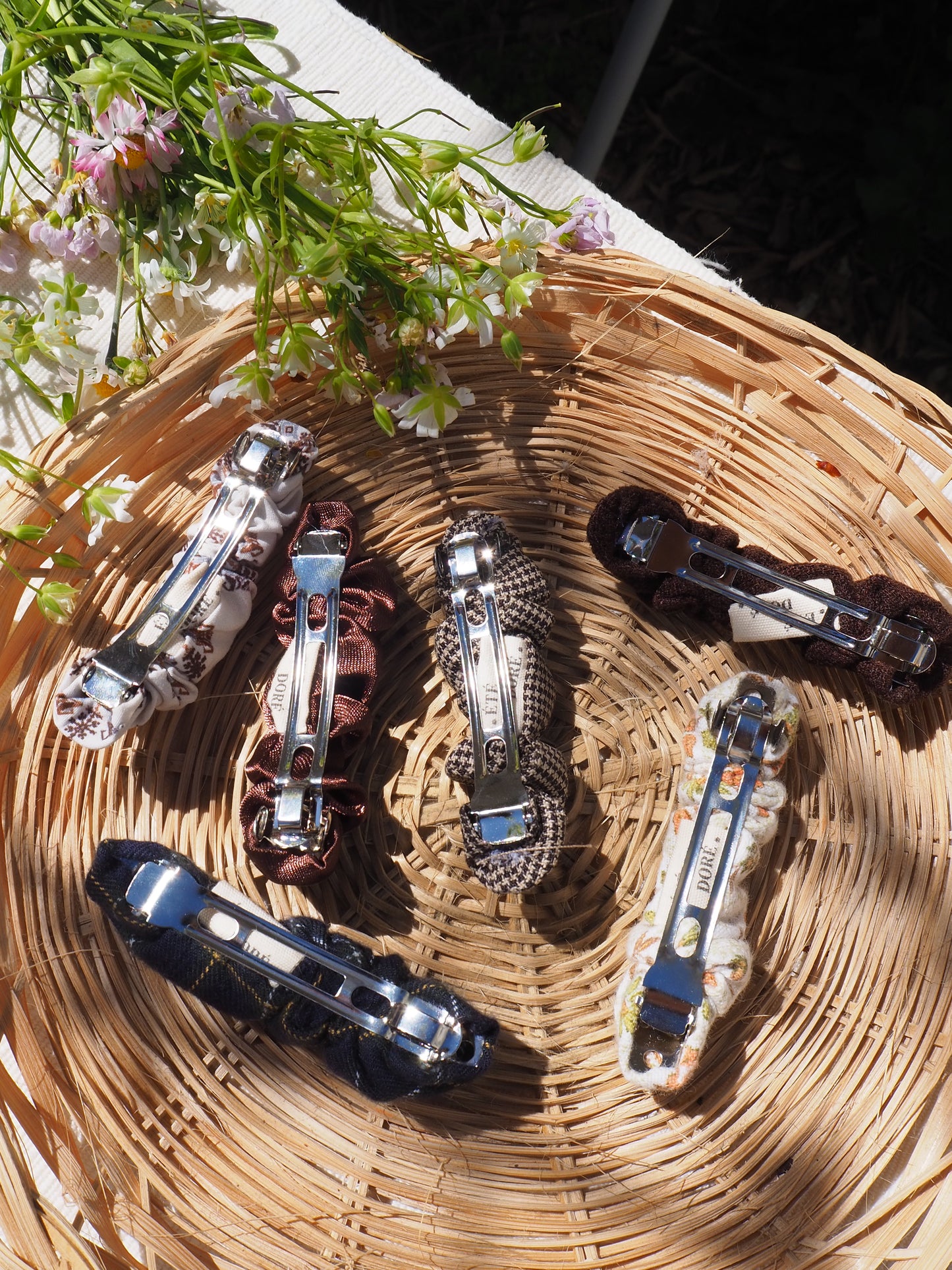 Barrette Plissée Pied-de-poule beige