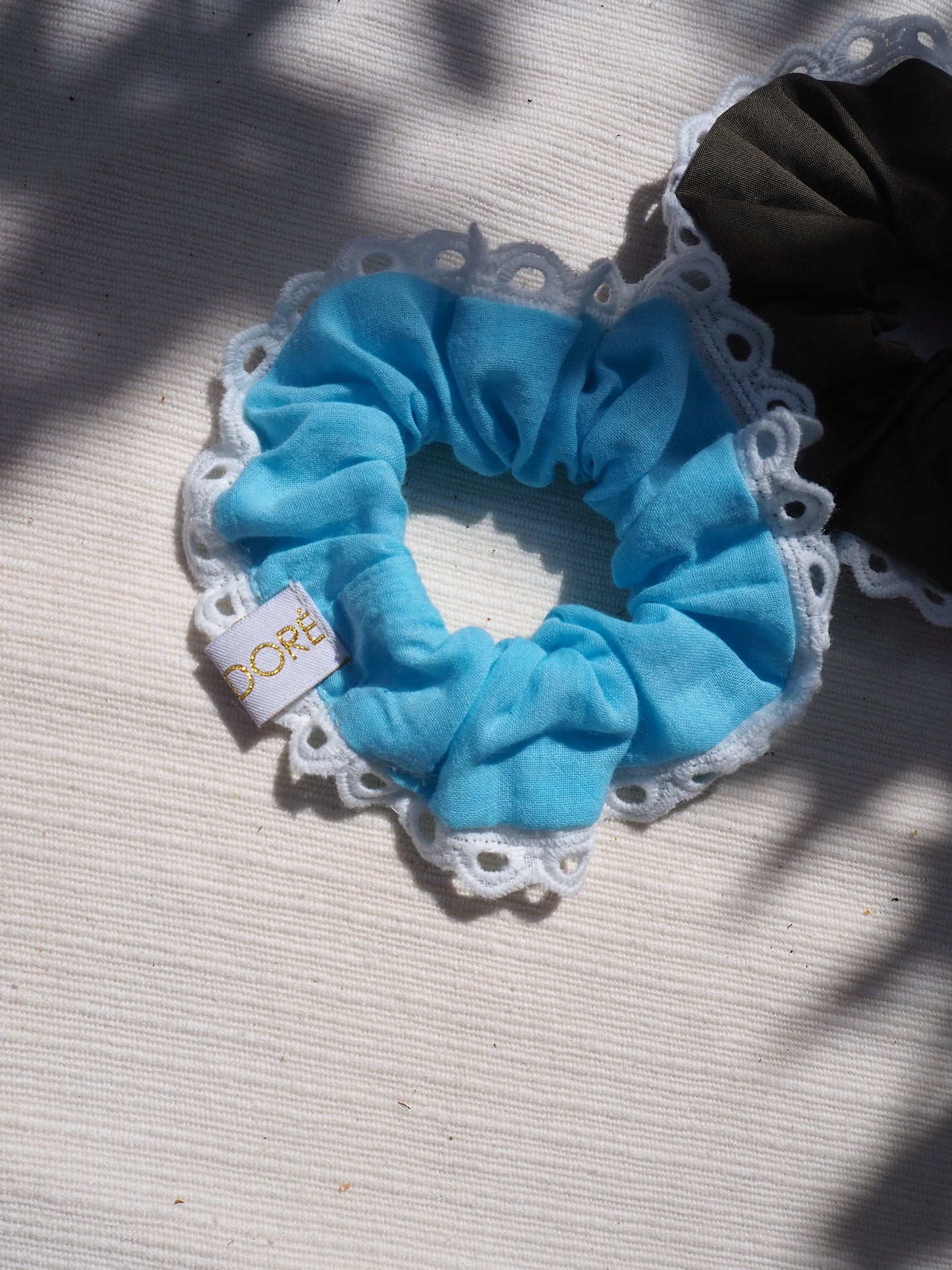 Chouchou liseret dentelle ovale - Turquoise