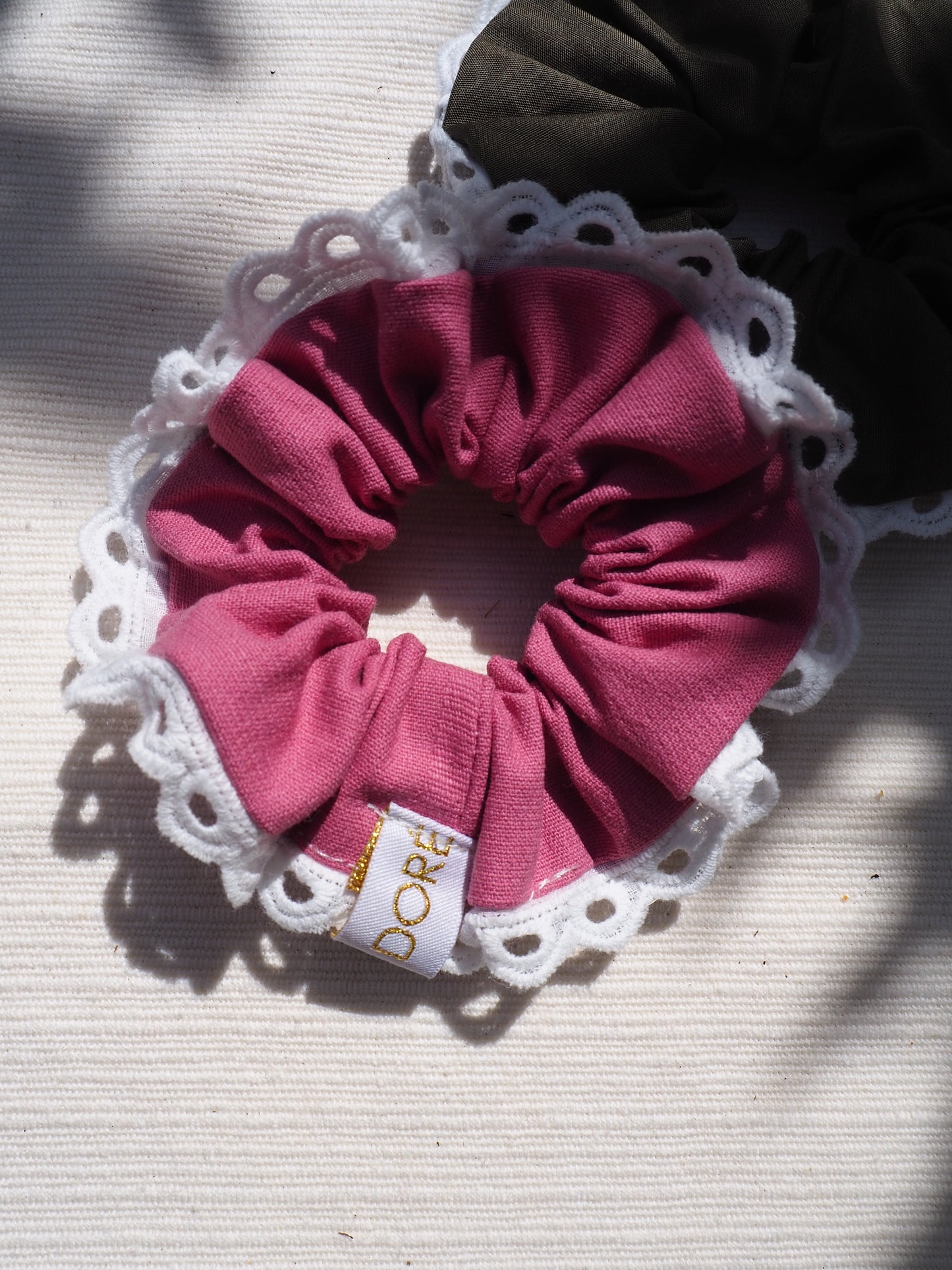 Chouchou liseret dentelle ovale - Vieux Rose