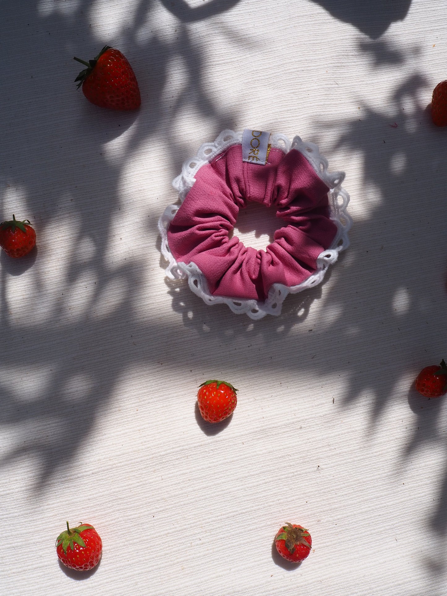 Chouchou liseret dentelle ovale - Vieux Rose