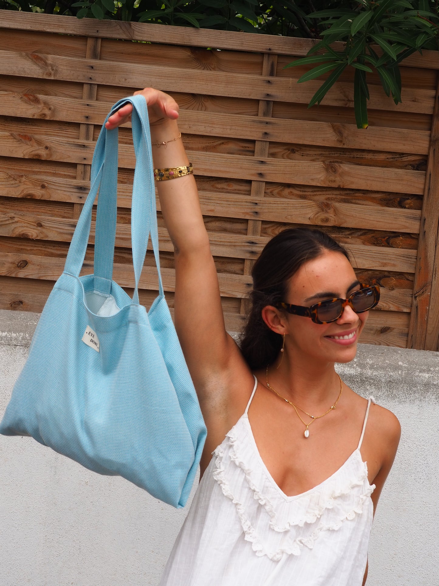 Tote bag poche - Turquoise piscine