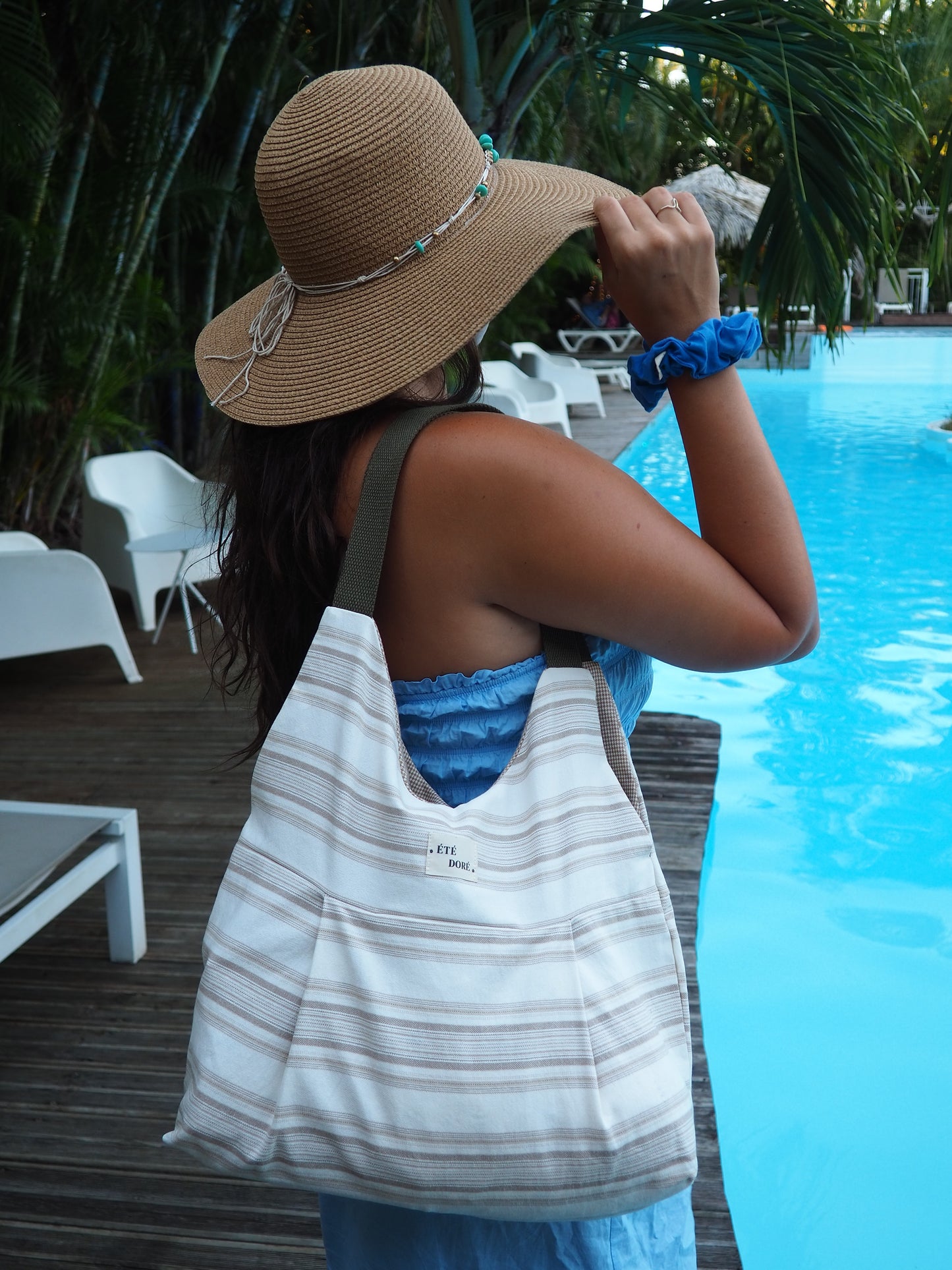 Sac top - Rayures beiges et blanches