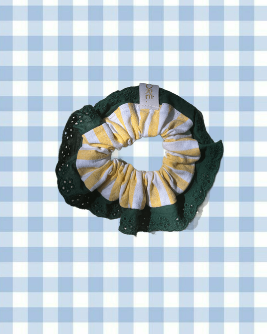 Chouchou liseret dentelle - La Baule jaune vert