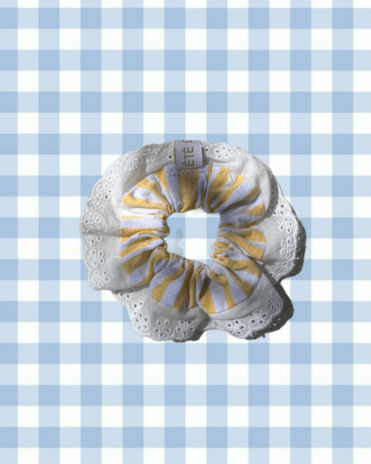 Chouchou liseret dentelle - La Baule jaune blanc