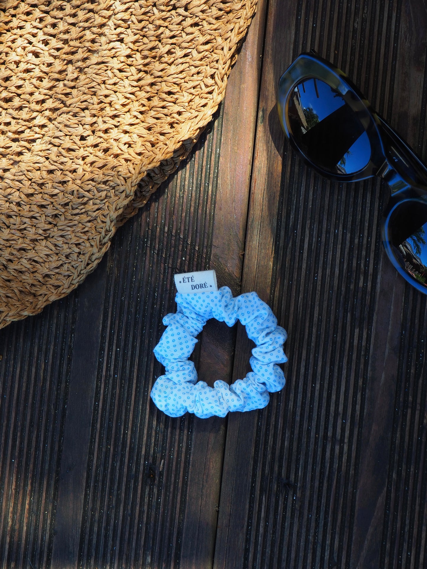 Chouchou petit - Blanc points bleus