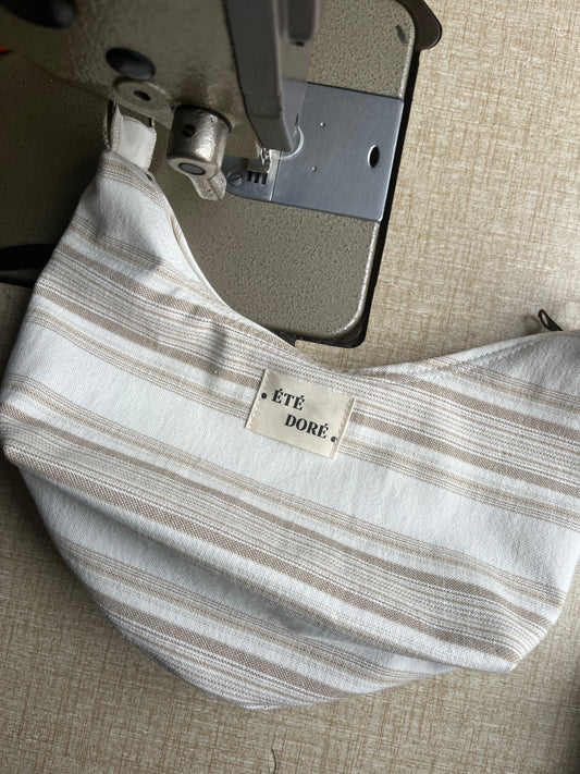 Mini Demi-lune blanc rayures beige