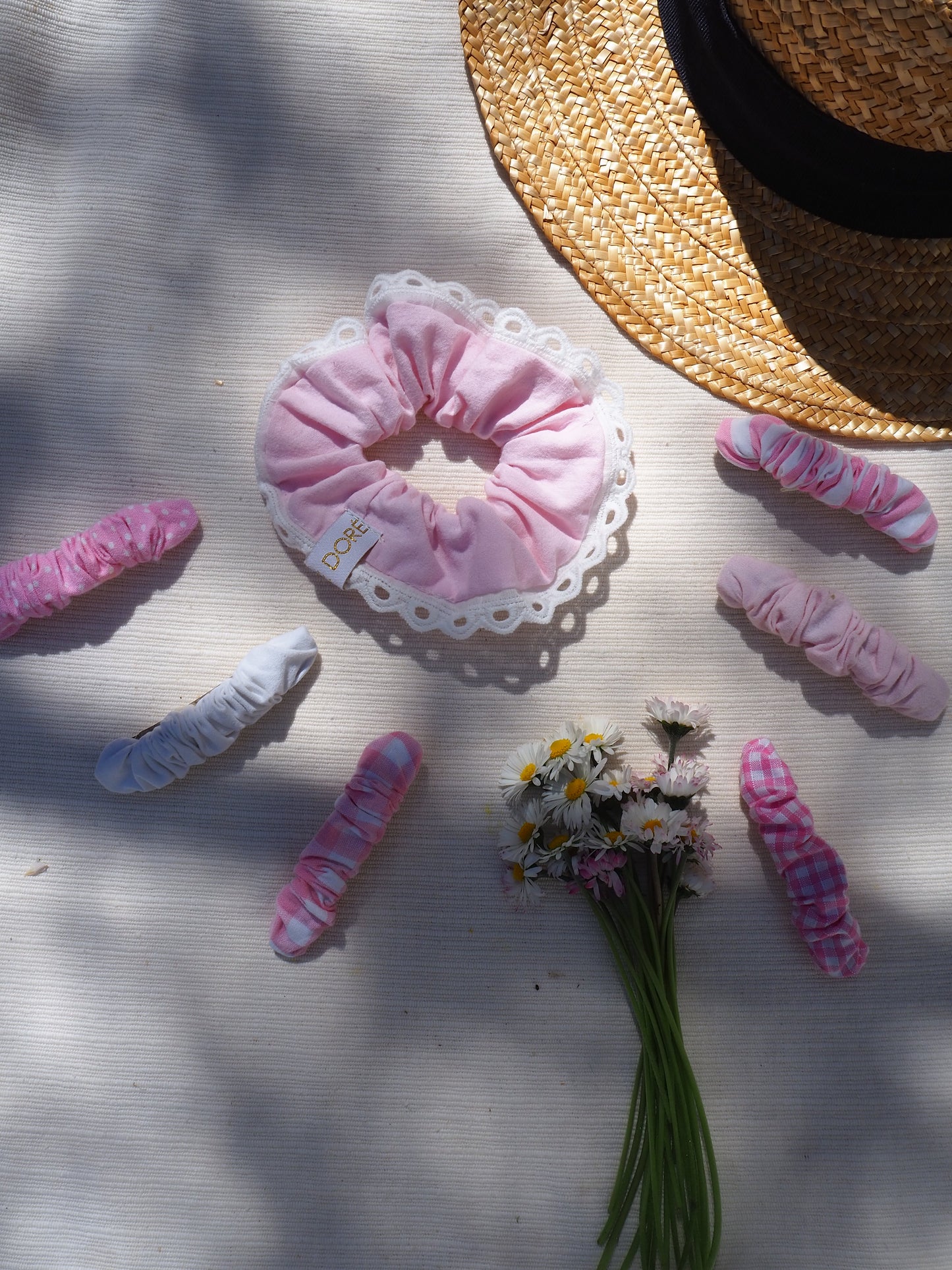 Barrette Plissée Vichy Rose Pâle