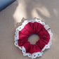 Chouchou liseret dentelle ovale - Framboise